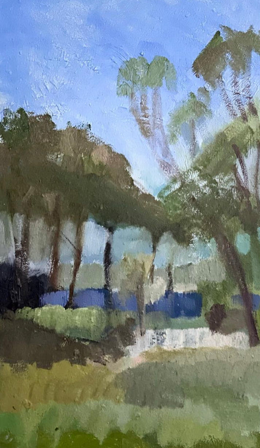 Georges Heights trees, oil on water (13.5 x 24 cm)