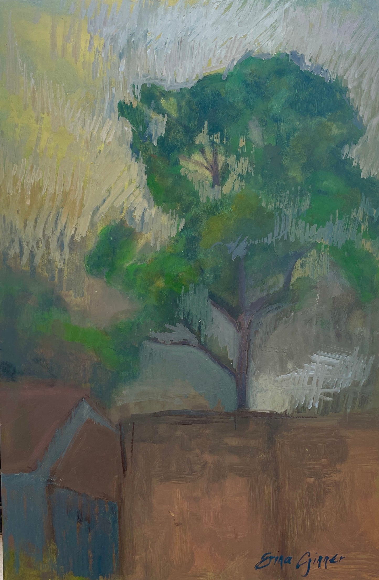 Suburban tree, oil on panel (25.5 x 38.5 cm)