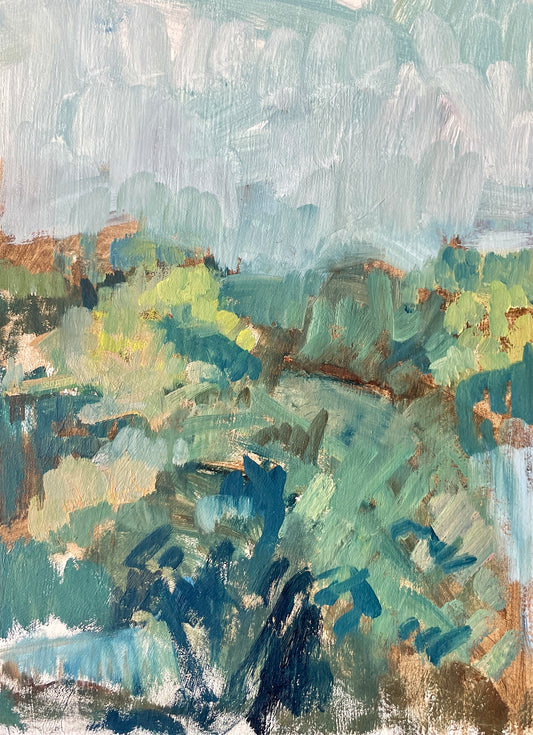 Blue landscape, oil on panel (23 x 30.5 cm)