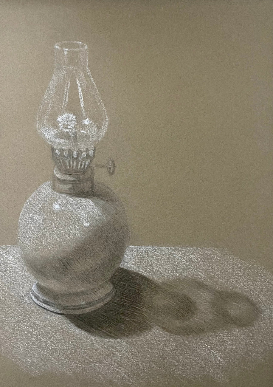 Unlit lamp, oil based pencil on paper