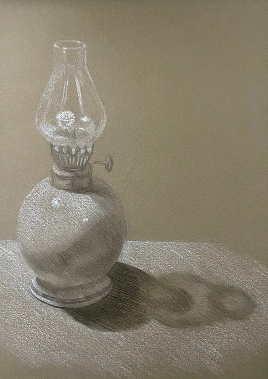 Unlit lamp, oil based pencil on paper